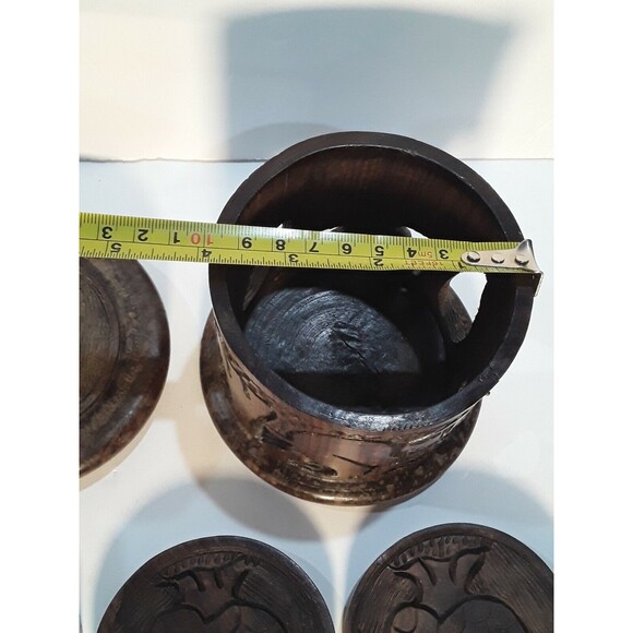 Drink Coaster Set,Wood Carved Set with Holder. African Animal Theme 7 Piece - Picture 10 of 11